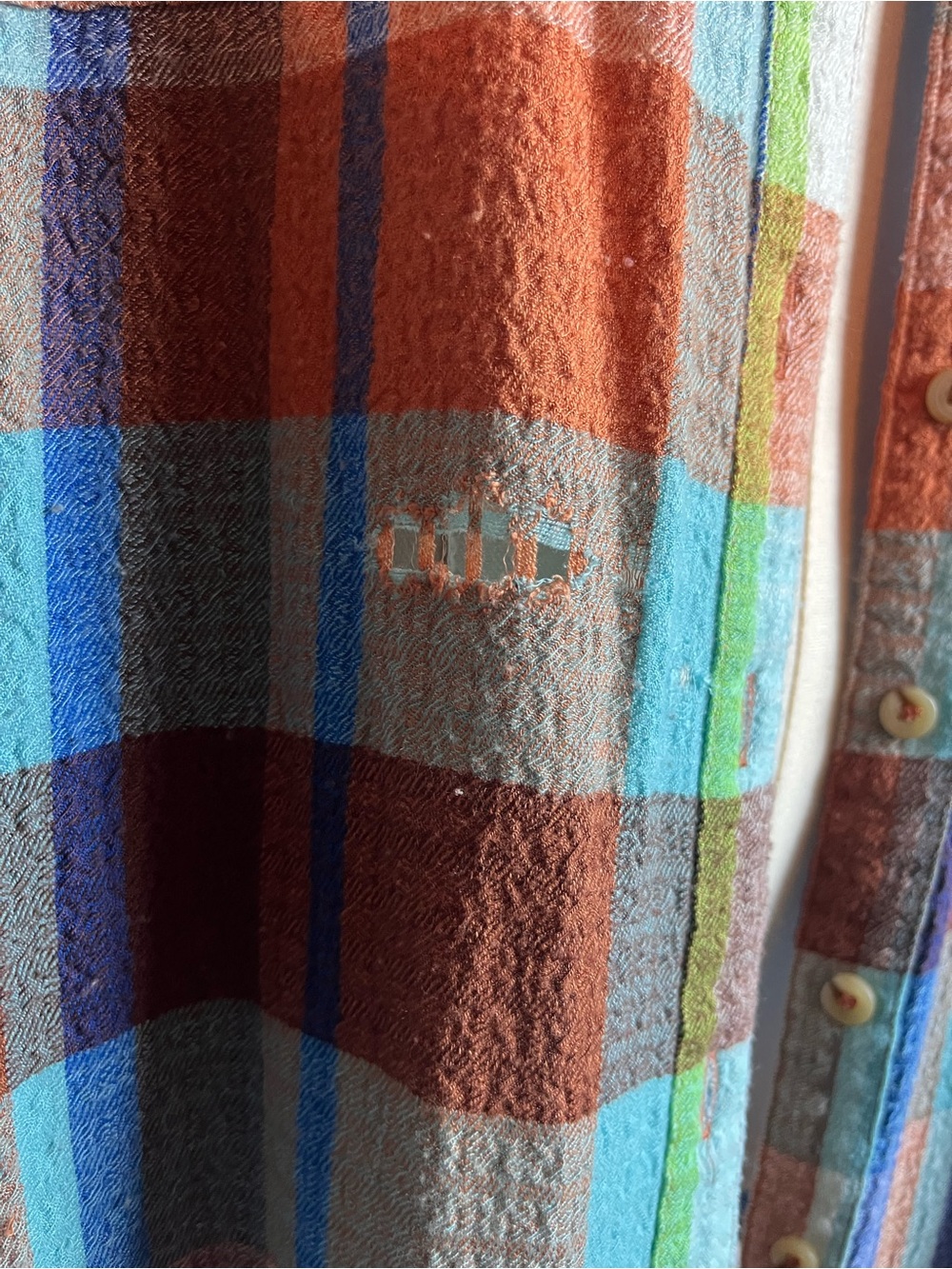 Pilcro Plaid Flannel Shirt in Rust, Blue & Mint - Picture 5 of 9